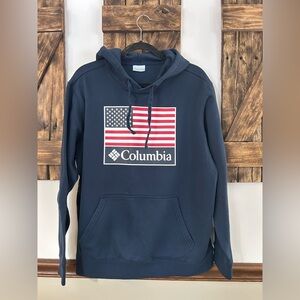Mens Navy Blue American Flag Columbia Hooded Sweatshirt Large